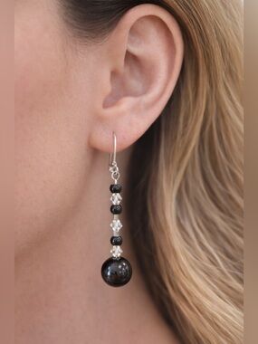 Elegant Black and Silver Beaded Earrings